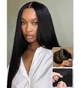 Nadula Bye Bye Knots Yaki Straight Glueless Wig Human Hair with Elastic Drawstring Pre Cut 7x5 In...