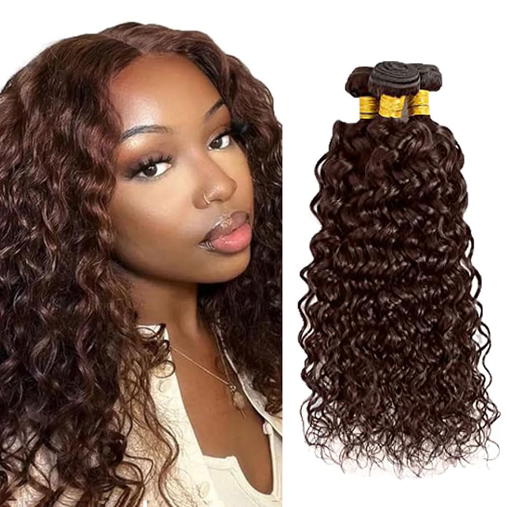 22 24 26 Inch Color #4 Bundles Chocolate Brown Water Wave Human Hair Bundles Brazilian Unprocessed Virgin Hair 3 Bundles Color #4 Ocean Wave Bundles Human Hair Dark Brown Bundles