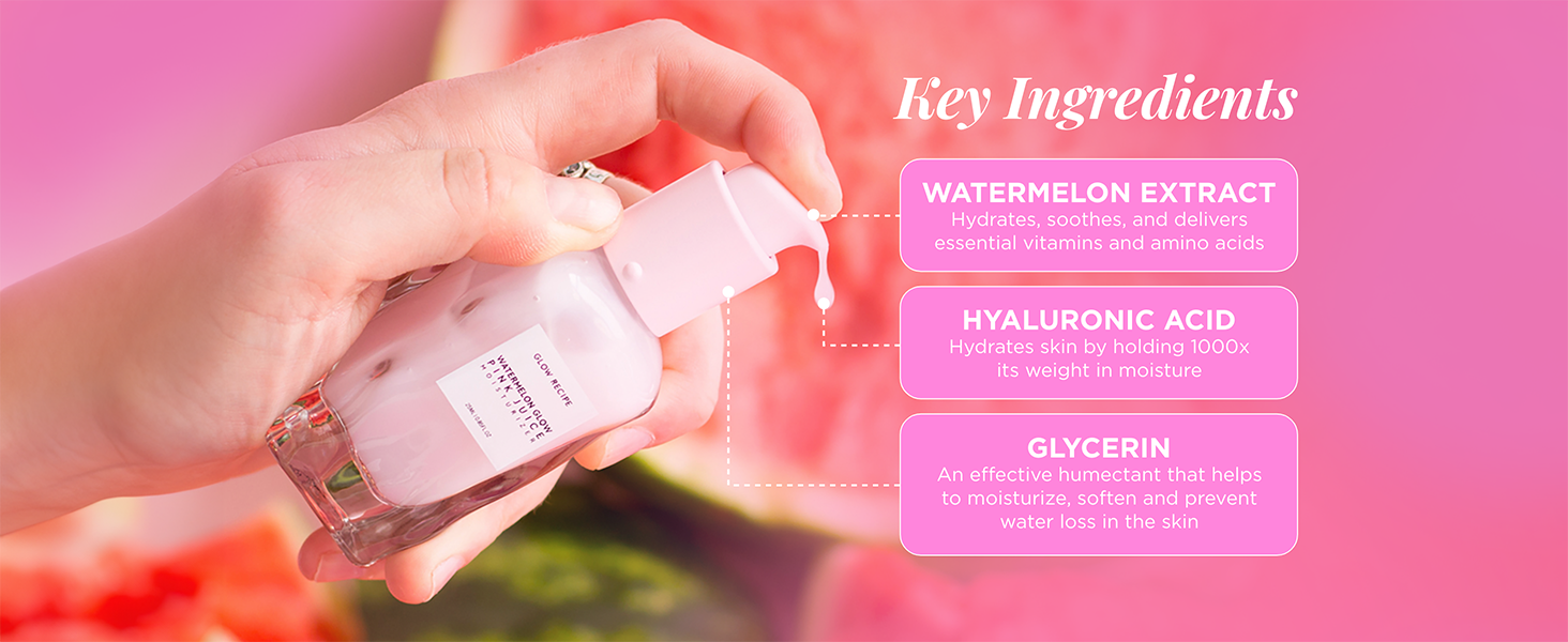 Watermelon extract to hydrate and soothe, hyaluronic acid, and glycerin
