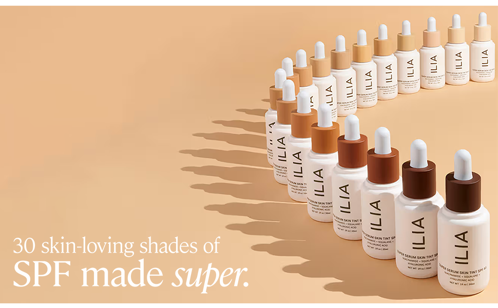 30 skin-loving shades of SPF made super. ILIA Super Serum Skin Tint SPF 40