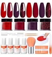 Modelones Dip Powder Nail Kit, 4 Colors Valentine's Day Red Purple Glitter Dipping Starter Set wi...