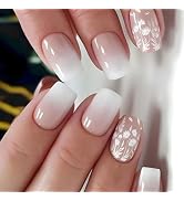 GXOIPNS 24 Pcs Short Press on Nails Square Fake Nails Floral Acrylic Nails Light Brown Full Cover...