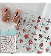 CESTSIREN Red Heart Nail Art Stickers, Silvery Goth Nail Decals, Self-Adhesive, Nail Accessories ...