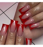 IMSOHOT Duck Press on Nails Medium Red French Tips Fake Nails Full Cover Duck Feet Flared False N...