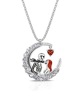 Jeulia Jack Skellington and Sally Necklace 925 Sterling Silver The nightmare before Chirstmas Hea...