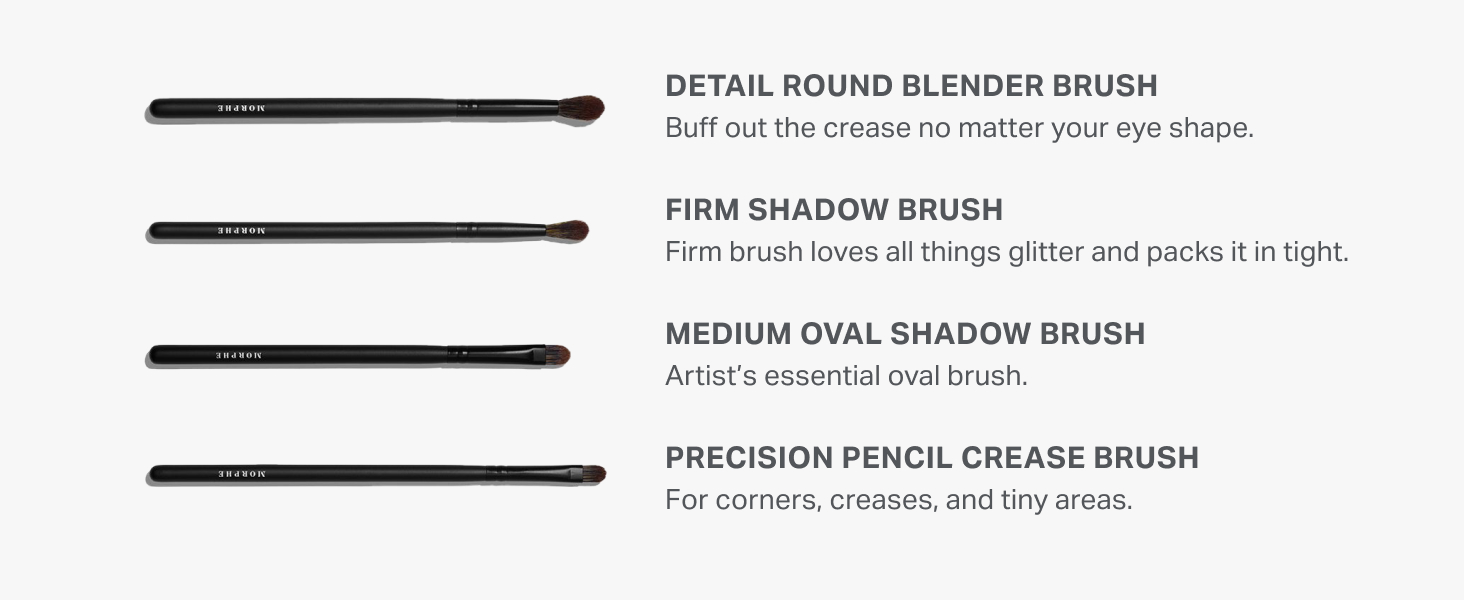 Full eye brush set includes tapered blender, shadow, and concealer brushes in pro brush kit