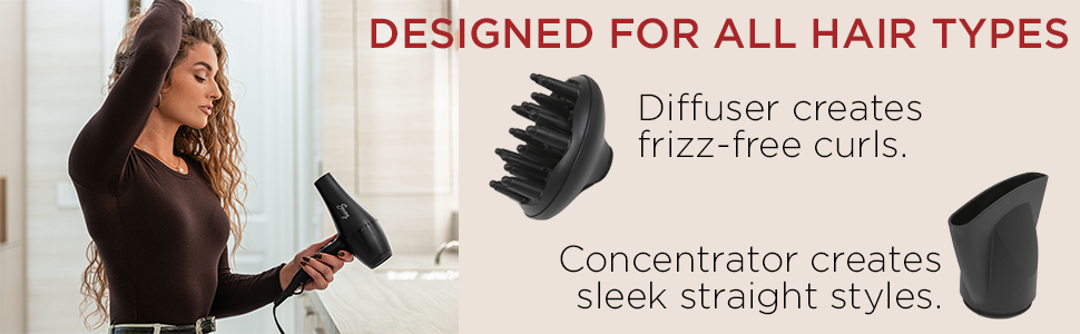 Sassy Hair Dryer with Concentrator and Diffuser