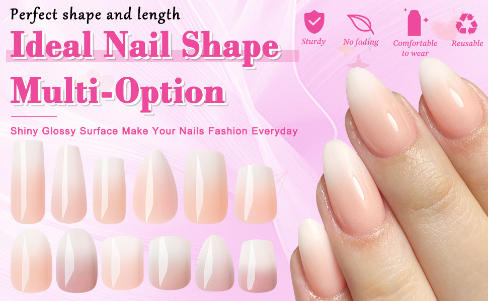 Perfect shape and length ombre nails press ons