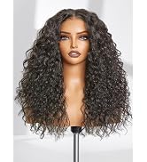 GORGIUS Glueless Curly Lace Front Wig Pre Plucked Middle Part Closure Wig 20 Inch Natural Black P...