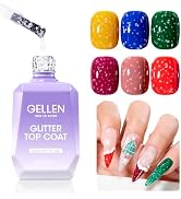 GELLEN Glitter Gel Top Coat, Snowflake Top Coat Nail Polish, Soak off Clear Glossy No Wipe Gel wi...