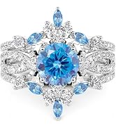 Jeulia 3PCS Interchangeable Engagement Ring Set for Women; 925 Sterling Silver Aquamarine Star an...
