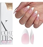 BTArtboxnails French Gel Nail Tips - French Tip Press on Nails Pink Medium Almond XCOATTIPS Pre-a...