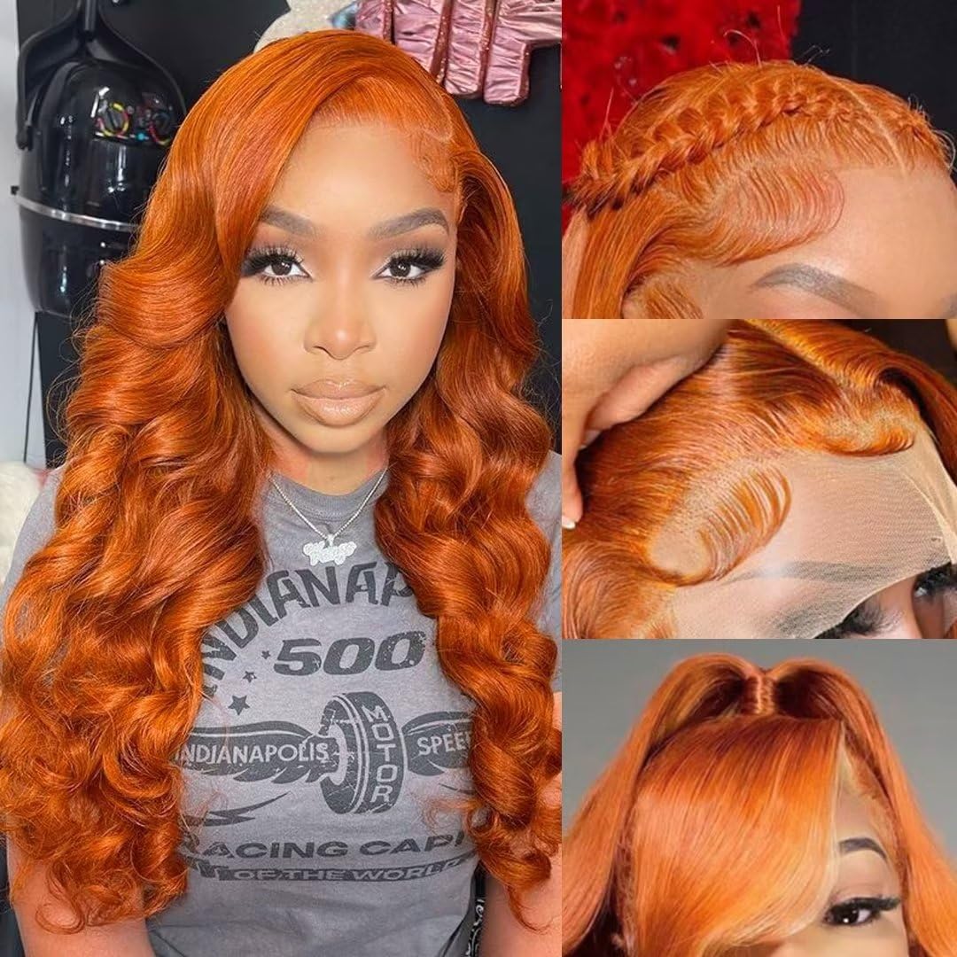 26 Inch 13x6 Ginger Lace Front Wigs Human Hair,180 Density Straight HD Lace Frontal Wigs Human Hair, Glueless Wigs Human Hair Pre Plucked Bleached Knots