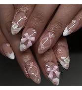 24 Pcs Spring French Tip White Press on Nails Short Almond - YIHONGYAN Acrylic Nail Art Kit Fake ...