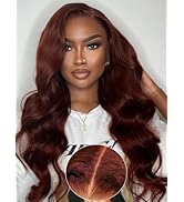 KLAIYI Bye Bye Knots Glueless Wig Reddish Brown Body Wave 7x5 Pre Cut HD Lace Front Wigs Human Ha...