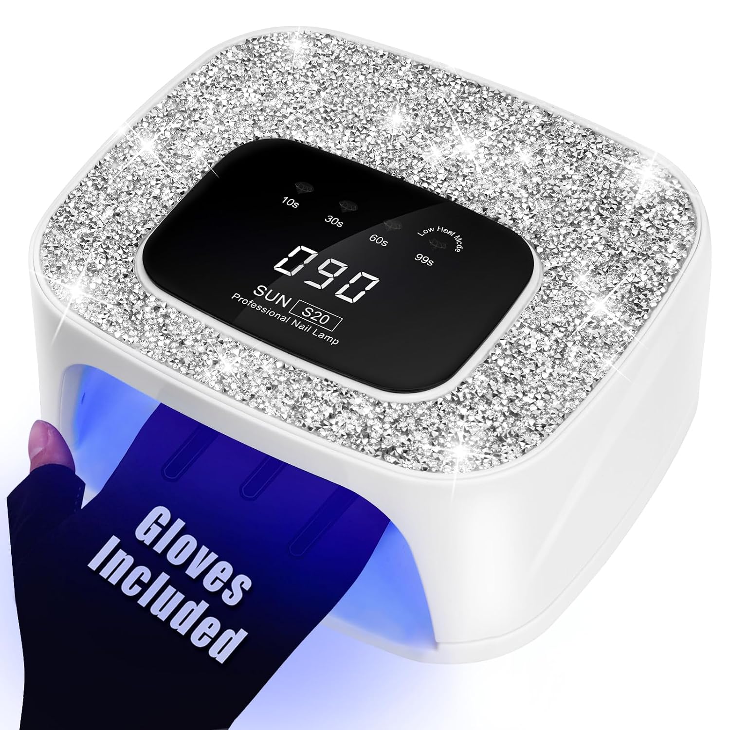 268W Diamond UV LED Nail Lamp Kit with Gloves and 4 Timer Settings for Fast Gel Polish Curing