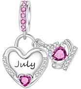 LUXILLA Birthstone Charms 925 Sterling Silver Cubic Zirconia Heart Dangle Charms fit for Bracelet...