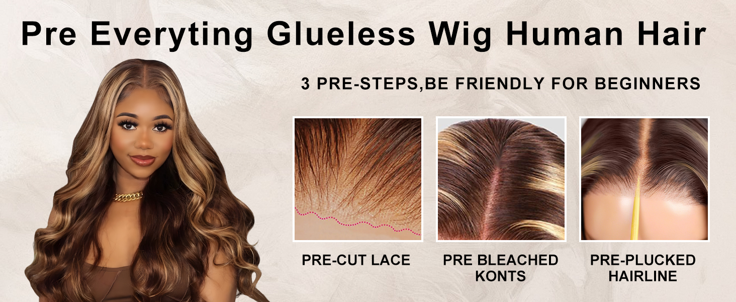 Highlight Wear and Go Glueless Wigs Human Hair Pre Cut