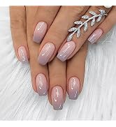 24Pcs Pink Purple Gradient Press on Nails Medium Square Fake Nails with Glue Summer False Nails A...