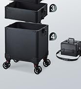 FRENESSA Rolling Makeup Train Case Cosmetology Case on Wheels 5 in 1 Makeup Case with Lid Rolling...
