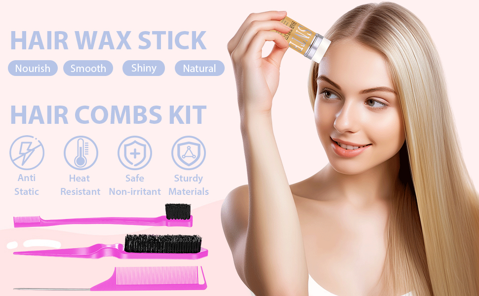 Hair wax stick & hair styling combs set