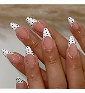 MISUD Press on Nails - Medium Almond Fake Nails with Polka Dot, Acrylic White French Tip Design 2...