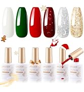 Gellen Gel Nail Polish Set, White Green Glitter Gold Silver Gel Polish Christmas Red Glitter Red ...