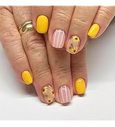 Sunflower Press on Nails Short Square Fake Nails Yellow False Nails with Design Flower Glue on Na...