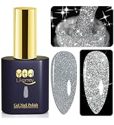 YTD Likomey Reflective Glitter Gel Nail Polish,15ml Silver Flash Diamond Shimmer Nails Gel,Sparkl...