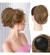 RUWISS Real Human Hair Bun Comb Clip in Short Drawstring Ponytail Hairpieces for Daily Use, Natur...