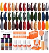 Modelones Dip Powder Nail Kit Starter, 20 Fall Orange Red Green Colors Dipping Powder Liquid Set ...