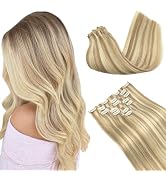 GOO GOO Seamless Clip In Hair Extensions Remy Real Human Hair Extension with Invisible PU Skin We...