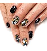 24 Pcs Halloween Press on Nails Short Square - SHANRUN Pure Black Fake Nails Press ons French Nai...