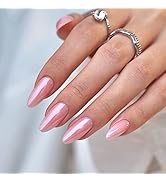Press On Nails Almond - BTArtbox Soft Gel Press on Nails Pink Chrome Nails, Light Weight & Fit Pe...