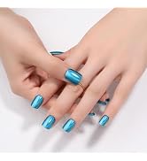Stbisen Blue Press on Nails Square, Chrome Short Press on Nails, Fashion Gel Fake Nails, Reusable...