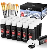 Caliart Black Acrylic Paint With 12 Brushes, 24 Black Paints (59ml, 2oz) Art Craft for Artists Ki...