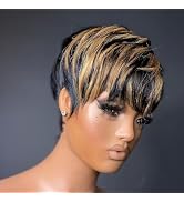 QiaQiaRing Pixie Cut Human Hair Wigs for Black Women Short Layered Pixie Haircut Wigs With Bangs ...