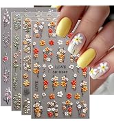 JMEOWIO 3D Embossed Flower Fall Nail Art Stickers Decals Self-Adhesive 5D Autumn Floral Nail Supp...