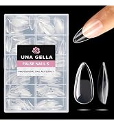 UNA GELLA Medium Almond Gel Nail Tips Half Matte 312pcs Almond Gel Nails No C Curve Clear False F...