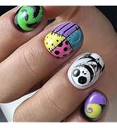 Halloween Press on Nails Short Square Fake Nails Ghost Full Cover Nightmare Before Christmas Nail...