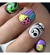 Halloween Press on Nails Short Square Fake Nails Ghost Full Cover Nightmare Before Christmas Nail...
