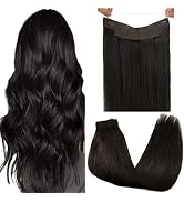 GOO GOO Wire Hair Extensions Dark Brown, 95g 16 Inch Straight Hair Extensions Human Hair Layered ...