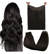 GOO GOO Wire Hair Extensions Dark Brown, 95g 16 Inch Straight Hair Extensions Human Hair Layered ...