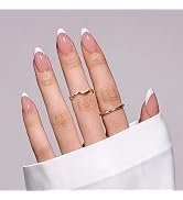 MelodySusie Press-On Nails Short Almond White French Tips, long-lasting & glossy finish. Reusable...