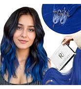 RUNATURE Micro Link Hair Extensions Real Human Hair Blue Micro Bead Hair Extensions 14 Inch 25g 2...