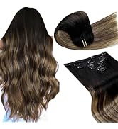 LaaVoo Human Hair Clip in Extensions Black Ombre Hair Extensions Clip ins Black to Light Brown Mi...