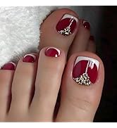 Red Press on Toenails French Tip Fake Toenail Rhinestone False Nail for Toe Red Glossy Full Cover...