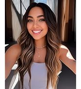 HMHIFI Long Brown Blonde Highlights Wigs for Women 26inch Wavy Curly Wig Natural Looking Middle P...