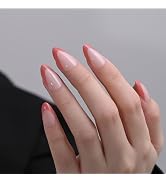 Stbisen Orange-Red French Tip Press on Nails Almond, Short Almond Fake Nails,Glossy Gel Finish Ac...