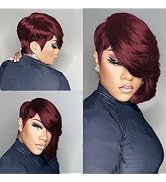 PurpleSexy 10A Pixie Cut Wigs for Black Women Short Layered Pixie Cut Wig Human Hair With Bangs G...
